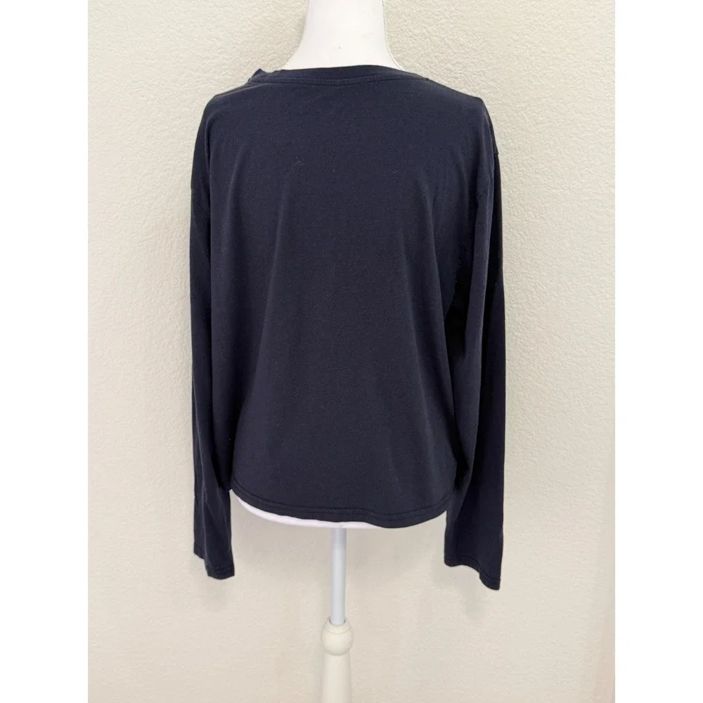 Quince Cotton Modal Relaxed Long Sleeve Tee Navy Blue Crew Neck Womens Large